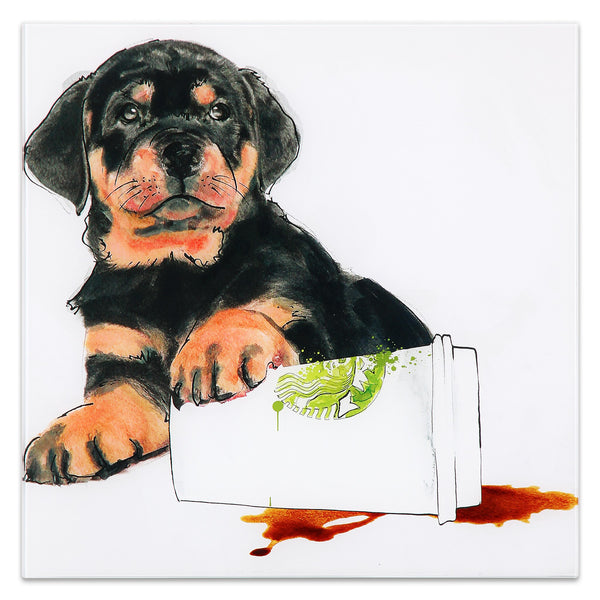Reverse Painted Glass Dog Art